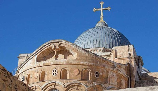 Dome and cross of Church of the Holy Sepulcher in Jerusalem