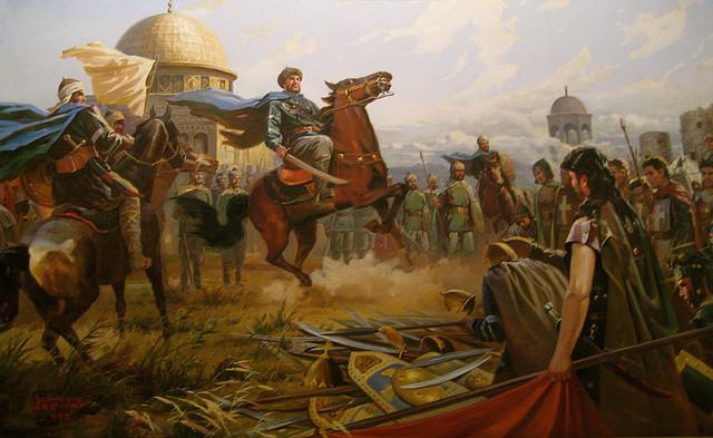 Painting of Saladin (Salah Al-Din) Liberating Jerusalem
